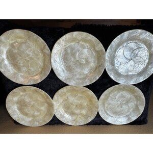 Vintage Capiz Shell Plates Handmade In Philippines Decorative Set Of 6 8" Size